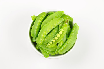 Heal of snow peas or mange-tout, isolated on white background