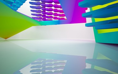 abstract architectural interior with gradient geometric  sculpture. 3D illustration and rendering