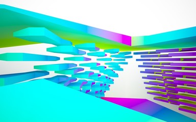 Naklejka premium abstract architectural interior with gradient geometric sculpture. 3D illustration and rendering