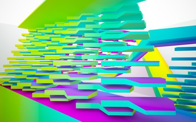 Naklejka premium abstract architectural interior with gradient geometric sculpture. 3D illustration and rendering