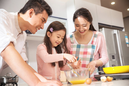 A happy family in the kitchen