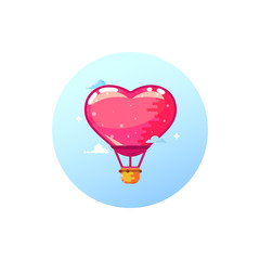 Airship balloon heart, stylish icon in flat style.