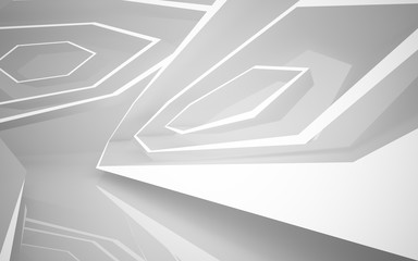 Abstract white interior of the future, with neon lighting. 3D illustration and rendering