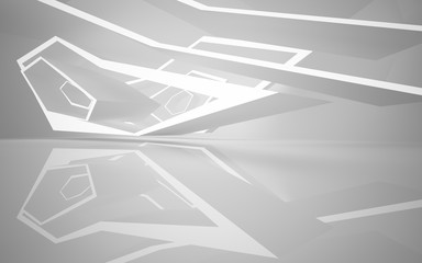 Abstract white interior of the future, with neon lighting. 3D illustration and rendering