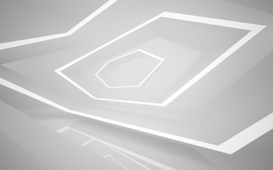 Abstract white interior of the future, with neon lighting. 3D illustration and rendering