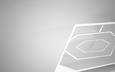 Abstract white interior of the future, with neon lighting. 3D illustration and rendering