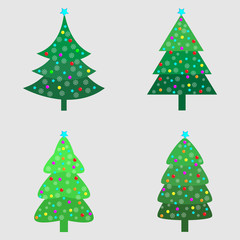 Set of 4 vector christmas trees with varying decoration