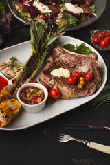 Juicy beef steak served at restaurant