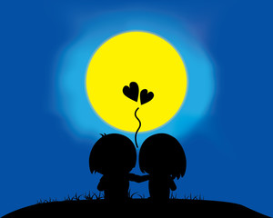 lovers holding hand under moon light