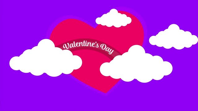 Animation of cloud with love and write Valentine day on the rainbow