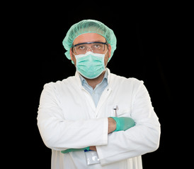 Fototapeta premium Doctor portrait on black background
