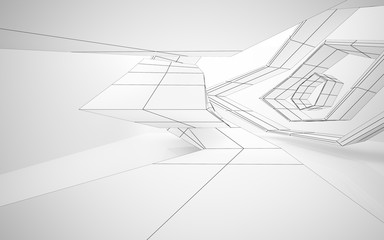 Abstract white interior highlights future. Polygon drawing . Architectural background. 3D illustration and rendering