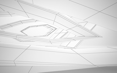 Abstract white interior highlights future. Polygon drawing . Architectural background. 3D illustration and rendering