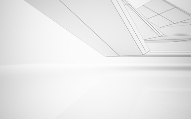 Abstract white interior highlights future. Polygon drawing . Architectural background. 3D illustration and rendering