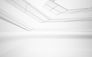 Abstract white interior highlights future. Polygon drawing . Architectural background. 3D illustration and rendering