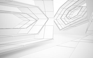 Abstract white interior highlights future. Polygon drawing . Architectural background. 3D illustration and rendering