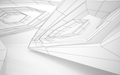 Abstract white interior highlights future. Polygon drawing . Architectural background. 3D illustration and rendering