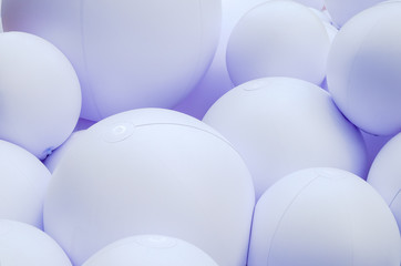 white balloons, white inflatable balls, plastic ball, background of white and gray circles, festive background of balloons monochrom, white texture.
