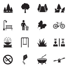Park And Outdoor Icons. Black Flat Design. Vector Illustration.