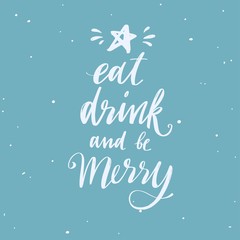 Merry Christmas and New Year words . Vector handwritten Typography poster Lettering Let It snow