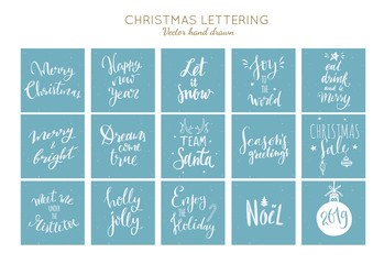 Christmas and New Year Hand drawn vector typography posters set. Conceptual hanwritten festive phrases
