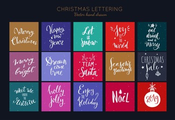 Christmas and New Year Hand drawn vector typography posters set. Conceptual hanwritten festive phrases