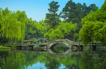 Fototapeta na wymiar Bridge in the park of Hangzhou