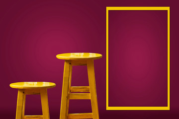 Yellow bar stool with magenta background and copy space frame on the wall, Concept of success and...