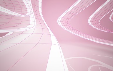 Abstract white interior highlights future. Polygon pink drawing . Architectural background. 3D illustration and rendering