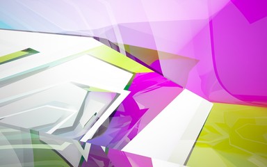 Fototapeta premium abstract architectural interior with gradient geometric glass sculpture. 3D illustration and rendering