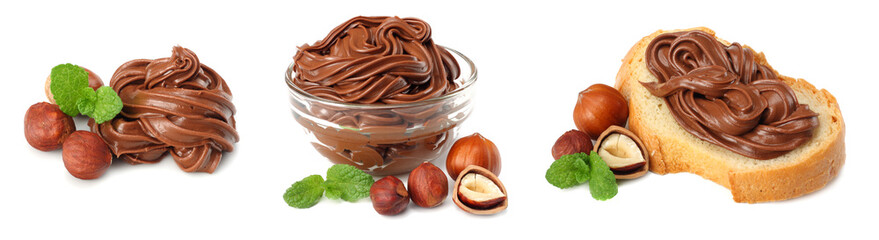 chocolate cream with hazelnut isolated on white background