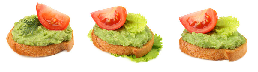 sandwich with avocado cream isolated on white background. Healthy food