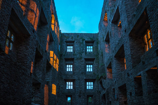medieval house at night