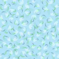 Vector seamless pattern in gentle pastel light blue tones, rotating petals, spring-summer motif.