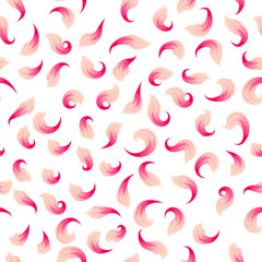 Vector seamless pattern in gentle yellow-pink pastel colors. Rotating two-color petals on a white background, spring-summer motif.