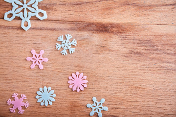 Snowflake on wood desk