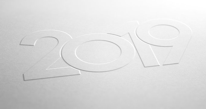Year 2019 Design Embossed on White Paper Background