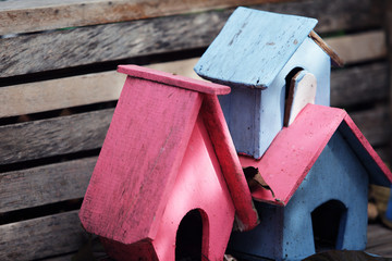 colorful wooden bird house background