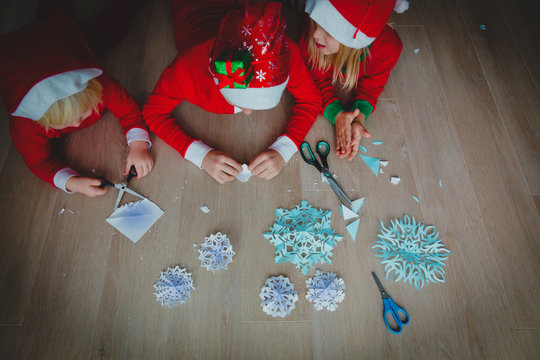 Kids Making Snowflakes From Paper, Christmas Crafts