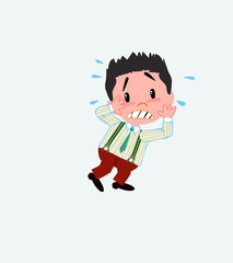 Businessman in casual style very alarmed takes the hands to the head.