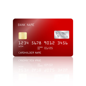 Realistic detailed credit card on red background. Vector
