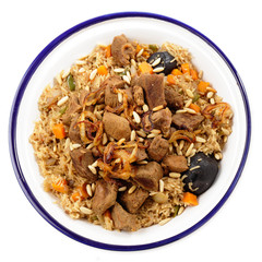 Saudi meat kabsa from above