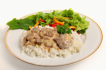 Beef stroganoff with salad