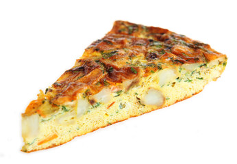Spanish omelet wedge on white