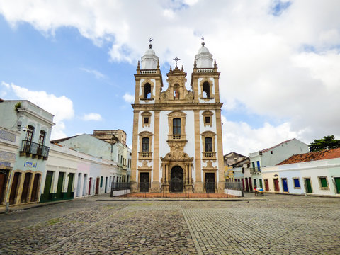 Recife, Brazil - Circa December 2018: Co-cathedral of St. Peter of Clerics, 18th century church in the historic center of Recife