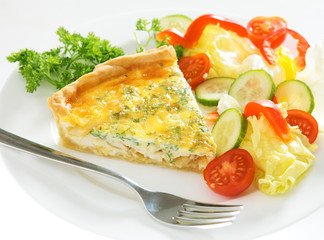 Cheese quiche horizontal with salad