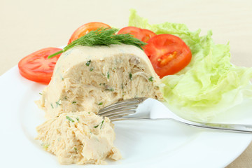 Chicken meat pate and salad
