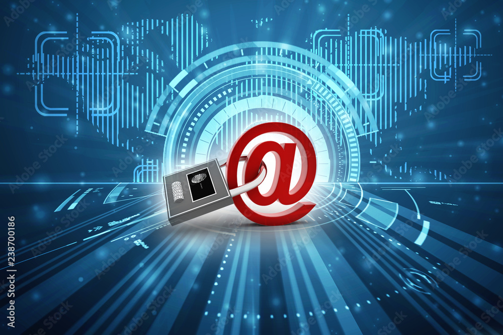 Poster 3d rendering e-mail symbol with lock. internet security concept