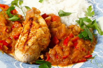 Chicken in salsa closeup
