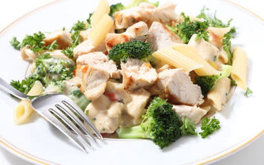 Grilled chicken with pasta and fork